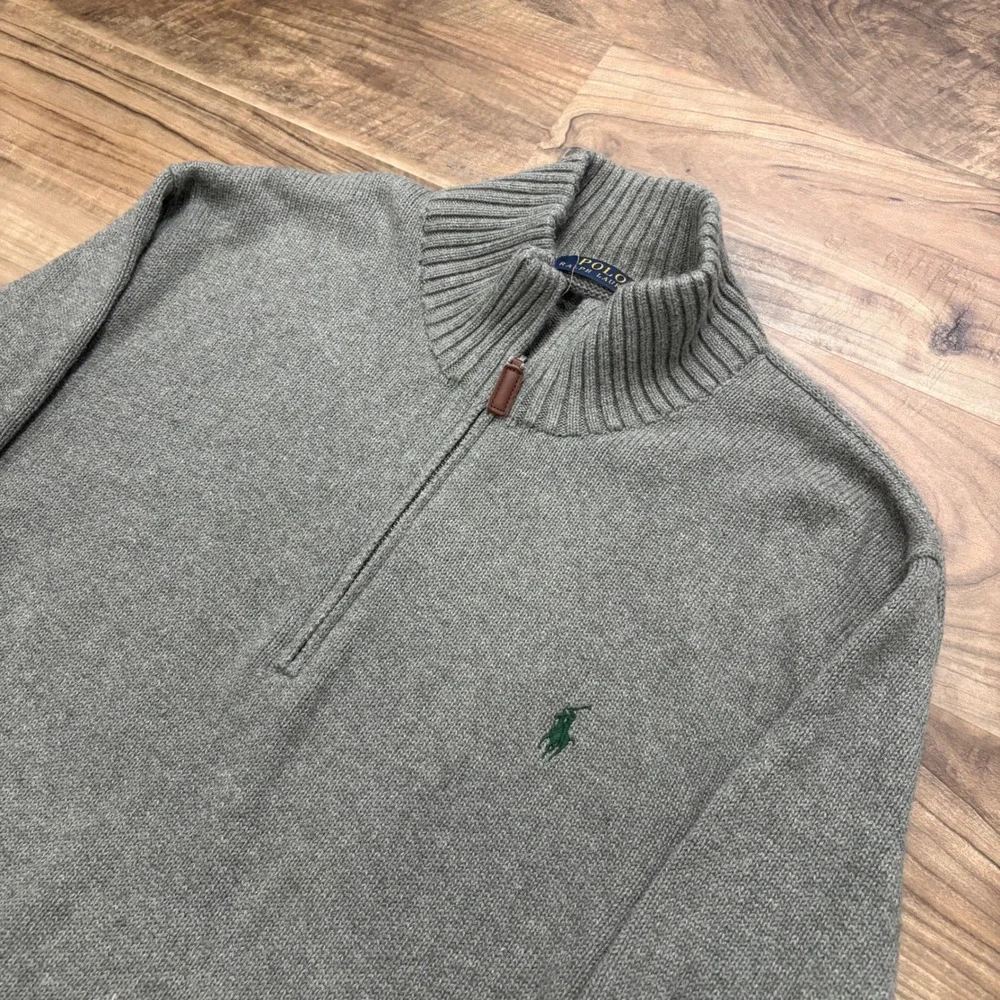 Vintage Polo Ralph Lauren Quarter Zip Pullover Mens XL Gray Cotton Sweater